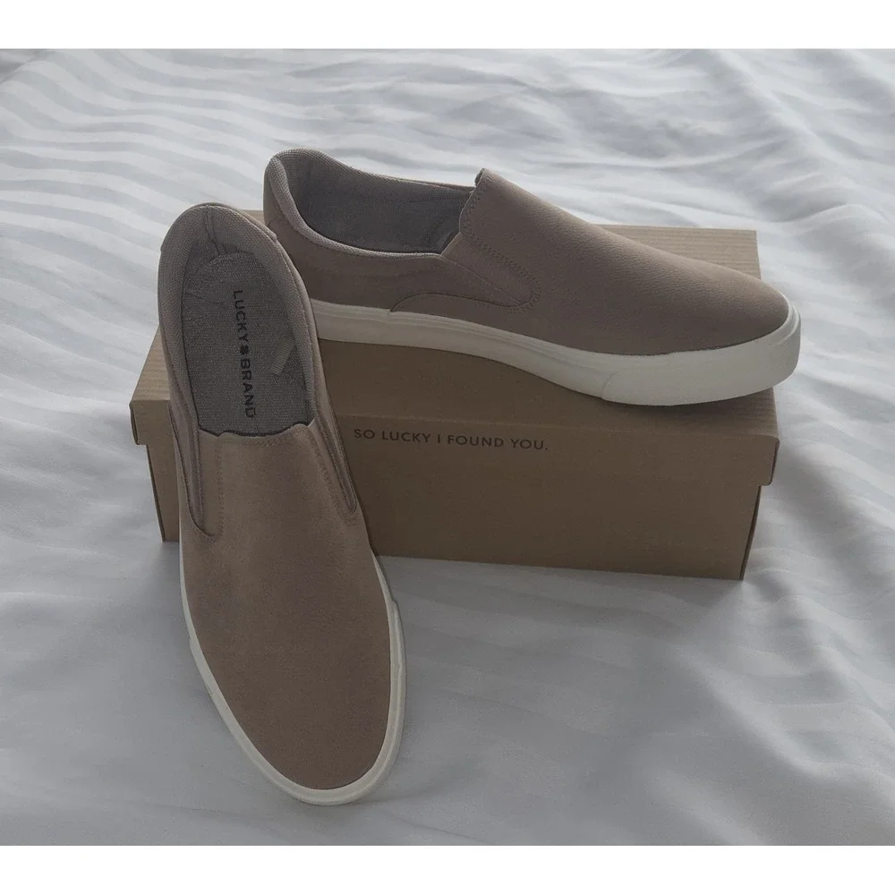 Lucky Brand Mens Slip‎ On Sneakers Tan Textured Casual Skate Shoes size 8